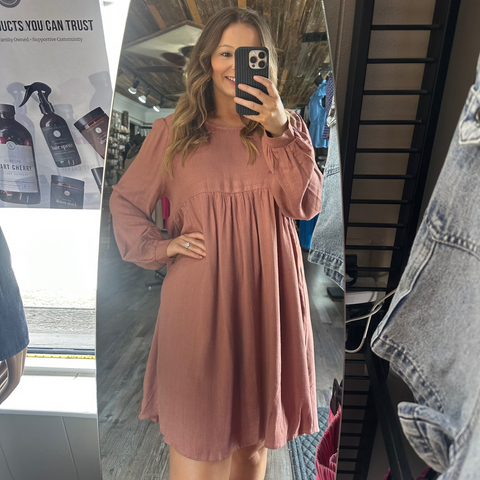 Light  Rust  Balloon Sleeve Dress