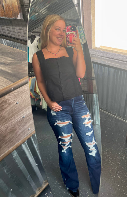 Black Button Front Tank Top