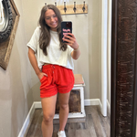 Red Distressed Hem Shorts