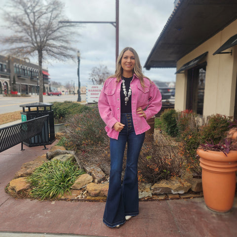 Hot Pink Studded Denim Jacket