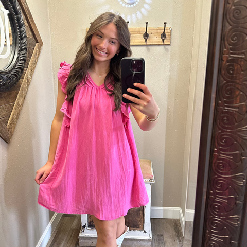 Ruffle Sleeve Pink Mineral Wash Dress