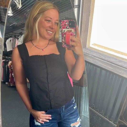 Black Button Front Tank Top