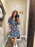 Navy Pattern Short Sleeve Dress