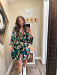 Black Mix Patterned 3/4 Sleeve Dress