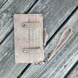 Leather & Cowhide  Tooled Wristlet Tan