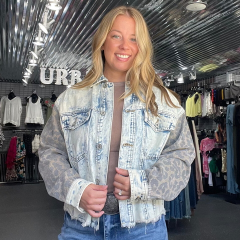 Leopard Sleeve Jean Jacket