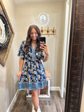 Navy Pattern Short Sleeve Dress