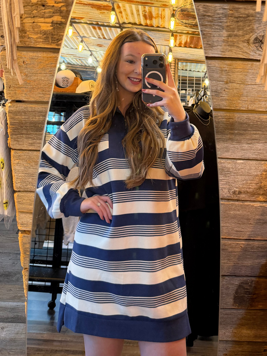 Rugby Striped Long Sleeve Dress