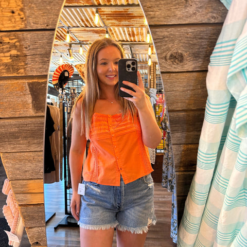 Orange Button Front Tank Top
