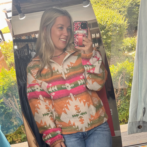 Aztec 1/4 Zip Pullover Pink Mix