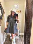 Black Puff Sleeve Denim Dress