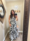 One Shoulder Black Print Maxi Dress