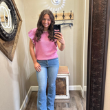 Pink Flutter  Sleeve Sweater Top