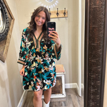 Black Mix Patterned 3/4 Sleeve Dress