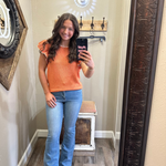 Orange Flutter  Sleeve Sweater Top