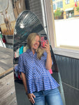 Blue Gingham Button Front Top