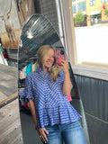 Blue Gingham Button Front Top