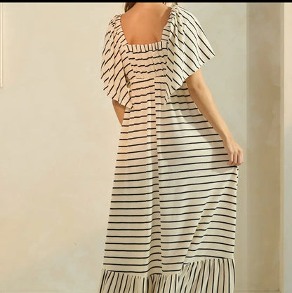 Striped Maxi Dress Cream/Black
