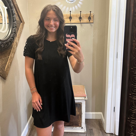 Black Cutout  Detail Pocket Dress